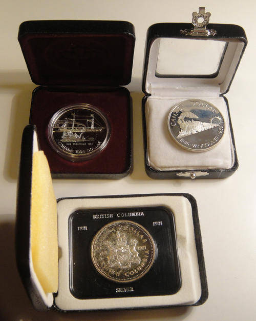 Three (3) Canadian SILVER Commemorative DOLLARS of 1971, 1986 and 1991
