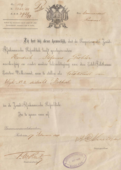 Zuid Afrikaansche Republiek : ORIGINAL SIGNATURE of President Paul Kruger (ZAR) & former Pres. Reitz