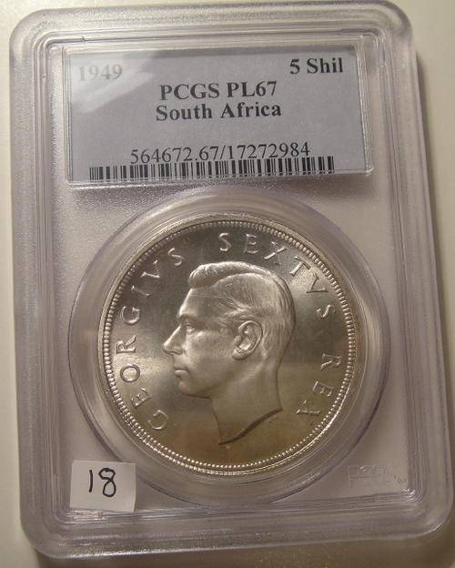 1949 Crown (5-Shilling) : Union of South Africa : PCGS graded PROOF-LIKE (PL67)