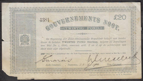 Z.A.R. Anglo-Boer War 1900 Gouvernements Noot (TWINTIG (20) POND) : Pretoria