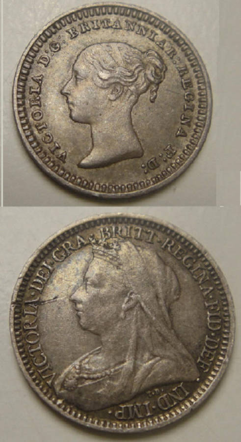 Great Britain : Sterling Silver Victorian 1 & half and 2d (1843 & 1900)