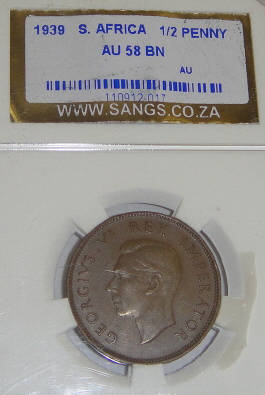 1939 Half Penny : Sangs graded AU58 BN