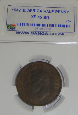 1947 Half Penny : Sangs graded XF45 BN