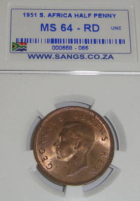 1951 Half Penny : Sangs graded MS64 Red