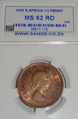 1956 Half Penny : Sangs graded MS62 Red