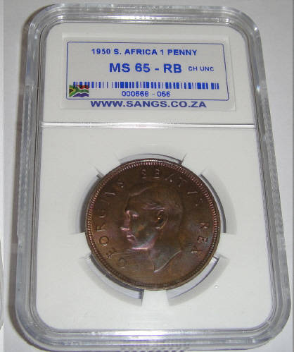 1950 One Penny (1d) : Sangs Graded MS65 RB (MINT STATE)