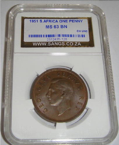 1951 One Penny (1d) : Sangs Graded MS63 BN (MINT STATE)