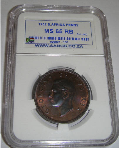 1952 One Penny (1d) : Sangs Graded MS65 RB (MINT STATE)