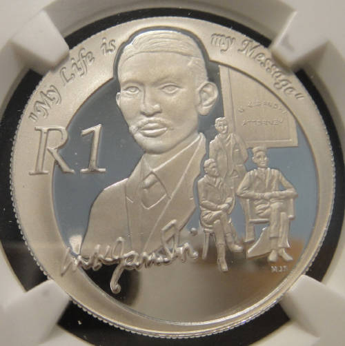 2008 Protea Silver R1: Mahatma Gandhi : NGC graded a PERFECT PF70 Ultra Cameo