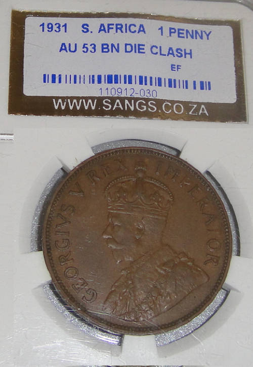 1931 Penny (1d) :  Union of South Africa : Sangs graded AU53 BN