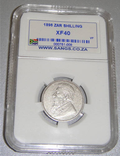 1896 Shilling (1/-) Paul Kruger ZAR: Sangs Graded XF40