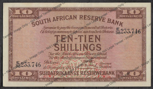 Union of South Africa: Ten Shillings: J Postmus : 10 September 1938 : Extremely Fine