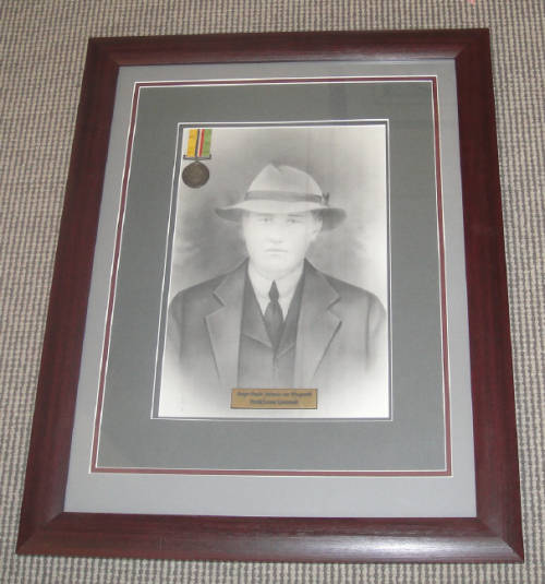 Glass framed Picture with ABO Medal to Burger Paulus Johannes van Wyngaardt (Potchefstroom Commando)