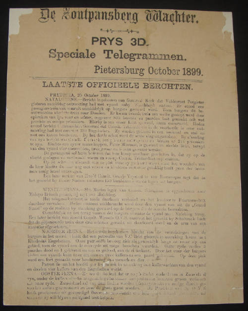 Anglo Boer War Newspaper (Pietersburg): De Zoutpansberg Wachter 20 October 1899