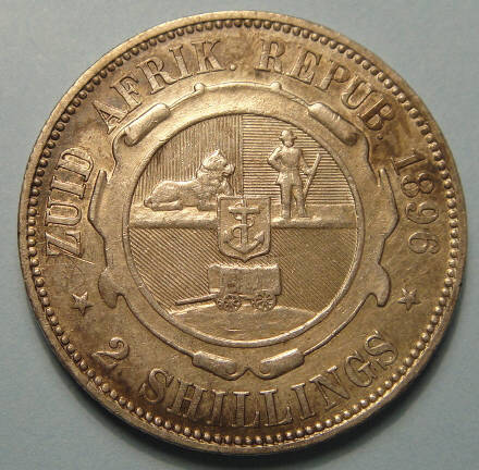 1896 Two-Shilling (Silver 2/-) of Paul Kruger Z.A.R.