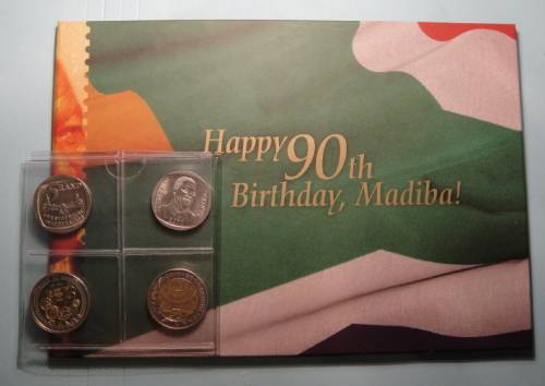 Four Commemorative R5 coins of the Republic of South Africa plus Mandela Stamp Booklet
