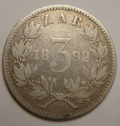 Paul Kruger ZAR Tickey (3d) of 1892