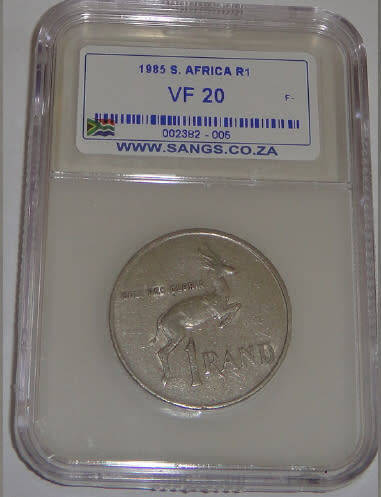 Republic of South Africa : Nickel R1 of 1985 : Sangs graded VF20
