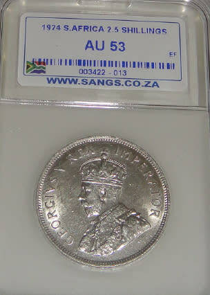 Union of South Africa : Half Crown (2/6-) of 1924 : Sangs graded AU53