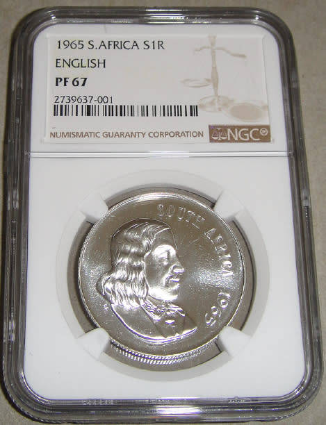 Republic of South Africa : One Rand of 1965 (English) : NGC graded PF67
