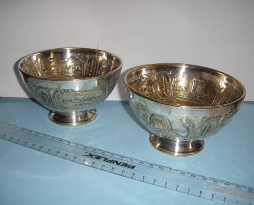 Pair of Silver Plated on Copper Voortrekker Bowls (1838-1938), designed by Pierneef