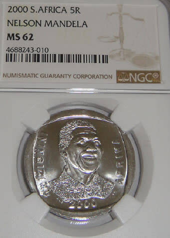 Republic of South Africa : Nelson Mandela R5 of 2000 : NGC graded MS62