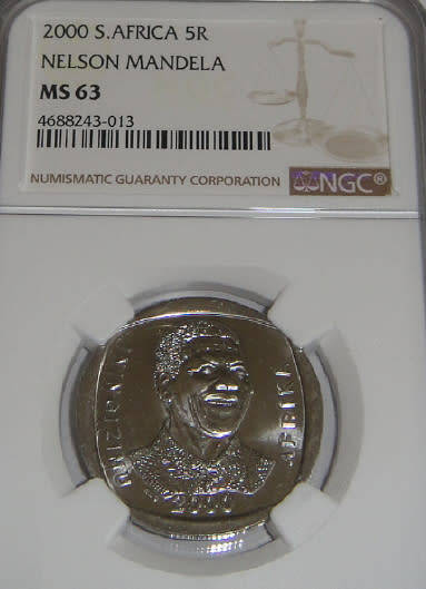 Republic of South Africa : Nelson Mandela R5 of 2000 : NGC graded MS63