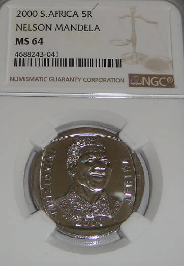 Republic of South Africa : Nelson Mandela R5 of 2000 : NGC graded MS64