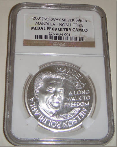 Norway: Nelson Mandela Nobel Prize Silver Medal : NGC graded PF69 Ultra Cameo