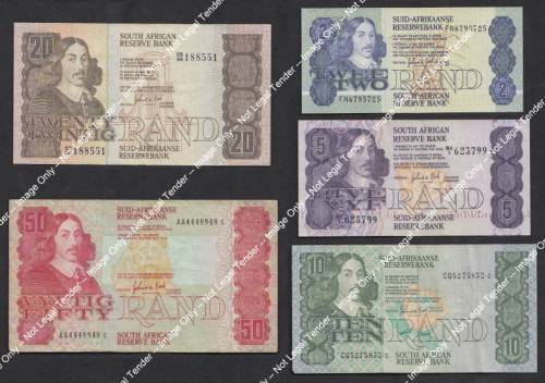 Republic of South Africa : 100% Complete Banknote Type Set of the 1980s.