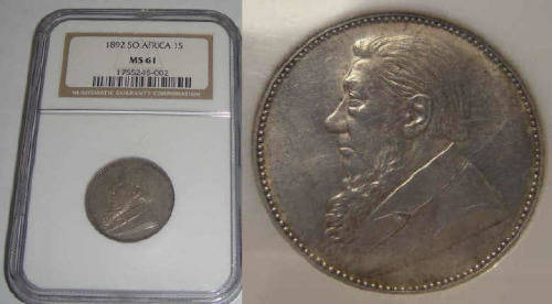 Paul Kruger ZAR Shilling of 1892 (NGC graded MS61)