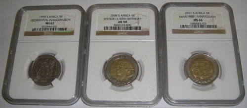 Three R5 Coins graded by the NGC (1994, 2008 & 2011) : Three Sets Available