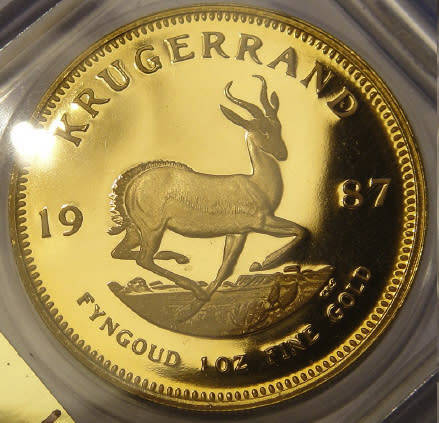Republic of South Africa: PROOF 1 Oz GOLD KRUGERRAND of 1987 (SAGCE 103 Points)