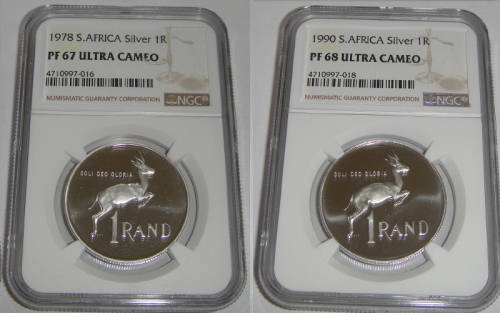 Republic of South Africa : Silver R1s of 1978 & 1990 : NGC graded PF 67 & PF68 Ultra Cameo (Swopped)