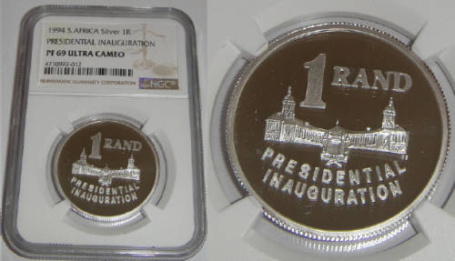 Republic of South Africa: Silver R1 of 1994 (Presidential Inauguration) NGC graded PF 69 Ultra Cameo