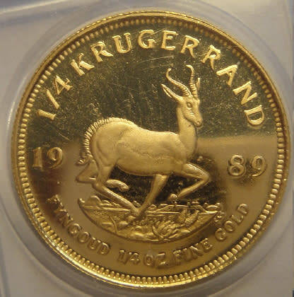 Republic of South Africa : PROOF ¼ Oz GOLD KRUGERRAND of 1989