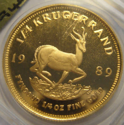 Republic of South Africa : PROOF ¼ Oz GOLD KRUGERRAND of 1989