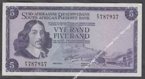 Republic of South Africa : G Rissik : Five Rand Bank Note of 1966