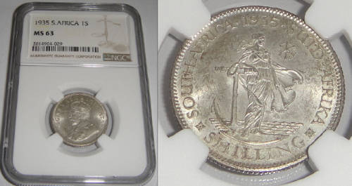 Union of South Africa : Shilling (1/-) of 1935 : NGC graded MS 63