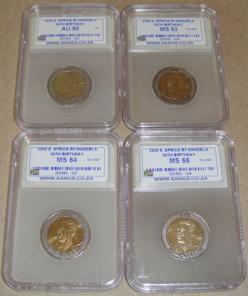 Mandela R5 Coin of 2008 : Sangs Graded in 4 Different Grades