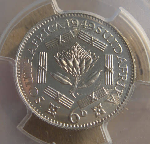 Union of South Africa: Sixpence (6d) of 1949 : PCGS graded PR 67