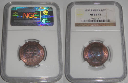Union of South Africa : Half Penny of 1959 : NGC graded MS 64 RB