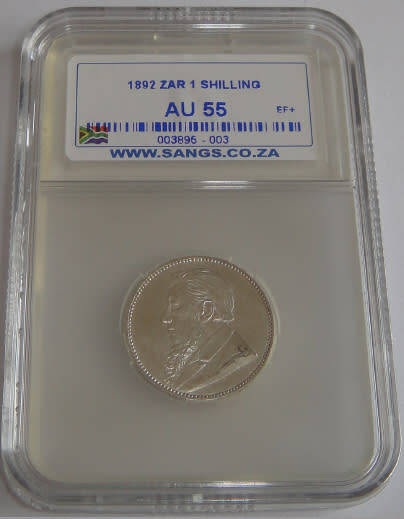 Paul Kruger ZAR : 1 Shilling of 1892 : Sangs graded AU 55