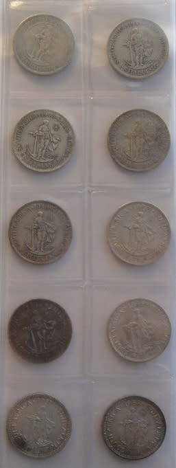 Union of South Africa : Collection of 10 Silver Shillings from 1923 onwards