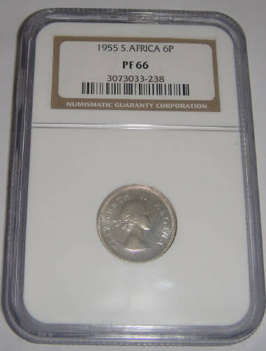 Union of South Africa: Sixpence (6d) of 1955 : NGC graded PF 66