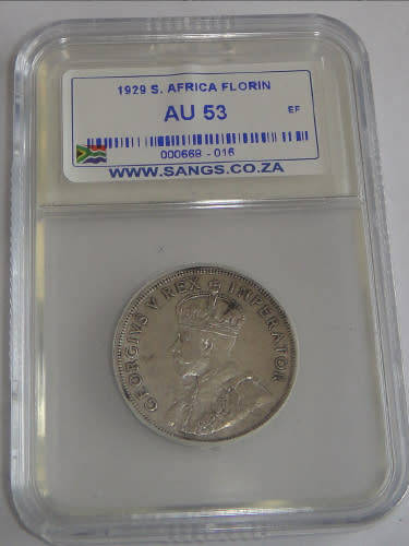 Union of South Africa: Two-Shillings (2/-) of 1929 : Sangs graded AU 53