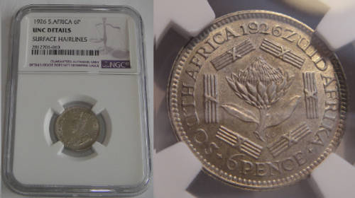 Union of South Africa: Sixpence (6d) of 1926 : NGC graded UNC details