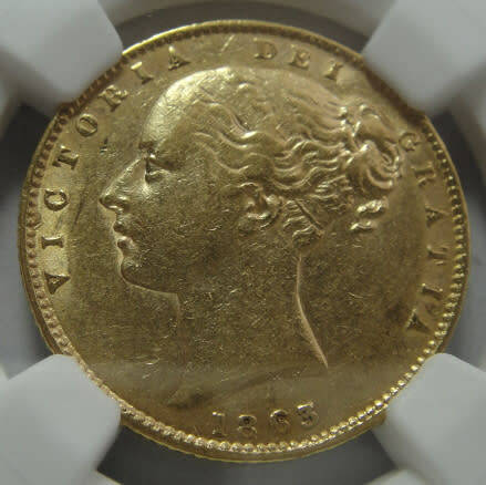 Great Britain: GOLD Sovereign of 1863:  NGC graded AU 53