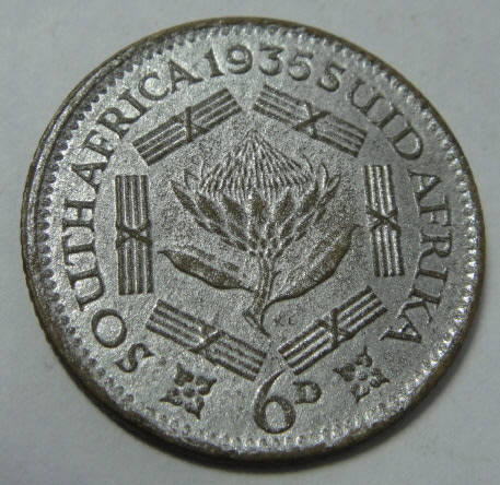 Union of South Africa : FIBRE Sixpence (6d) of 1935