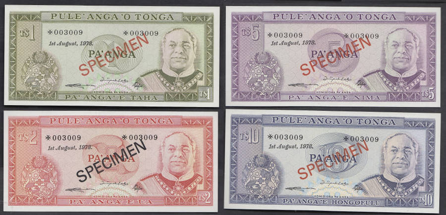 Specimen Bank Note Set of Tonga of 1978